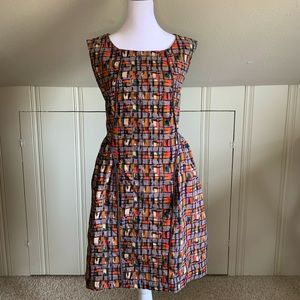 Anthropologie Orange & Grey Patterned Sleeveless Dress
